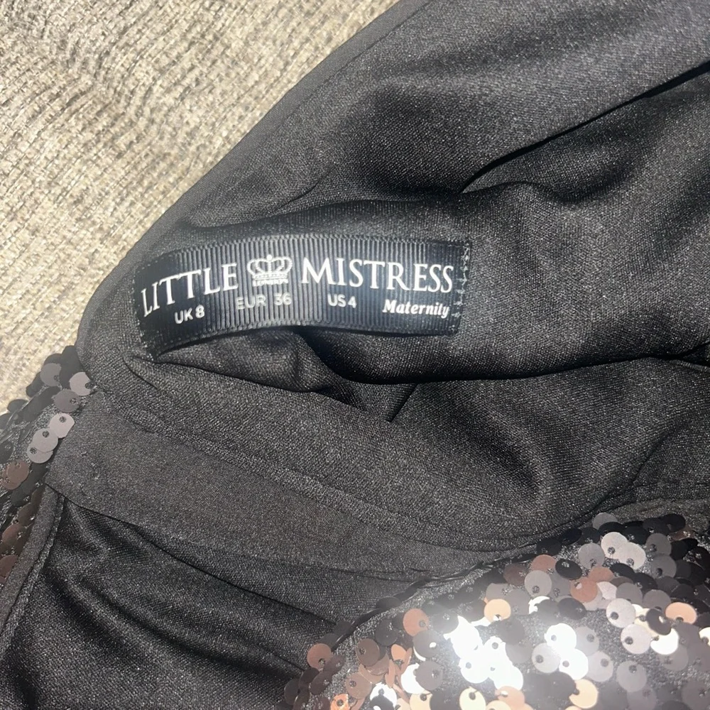 Little Mistress Sequin Ombre Midi Dress in Pink, Black & Gold maternity - Picture 4 of 4